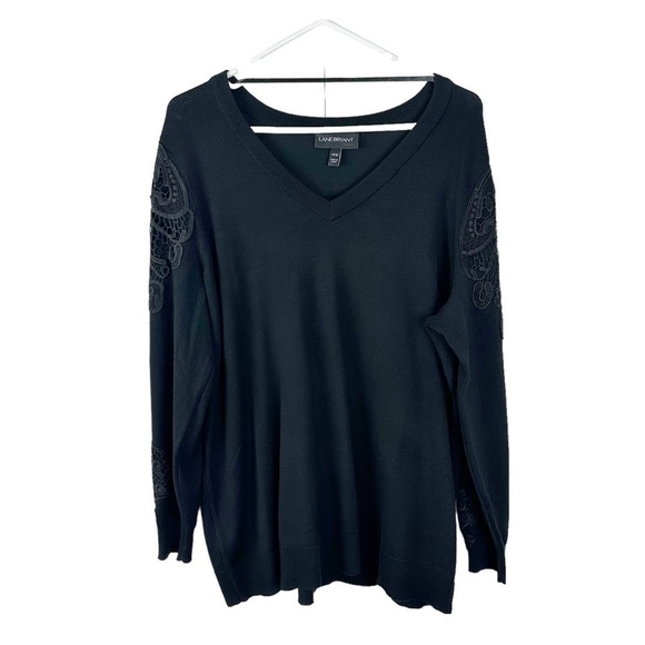 Black V Neck Sweater with Lace Sleeve Appliqué Size 14/16 - Picture 10 of 10